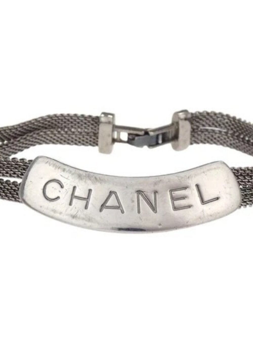 Chanel Logo Plate Bracelet Silver 98P 179290
